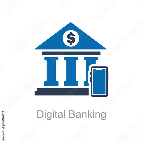Digital Banking and bank icon concept