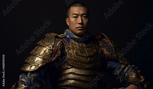 Portrait of a man in armor, Isolated on black background
