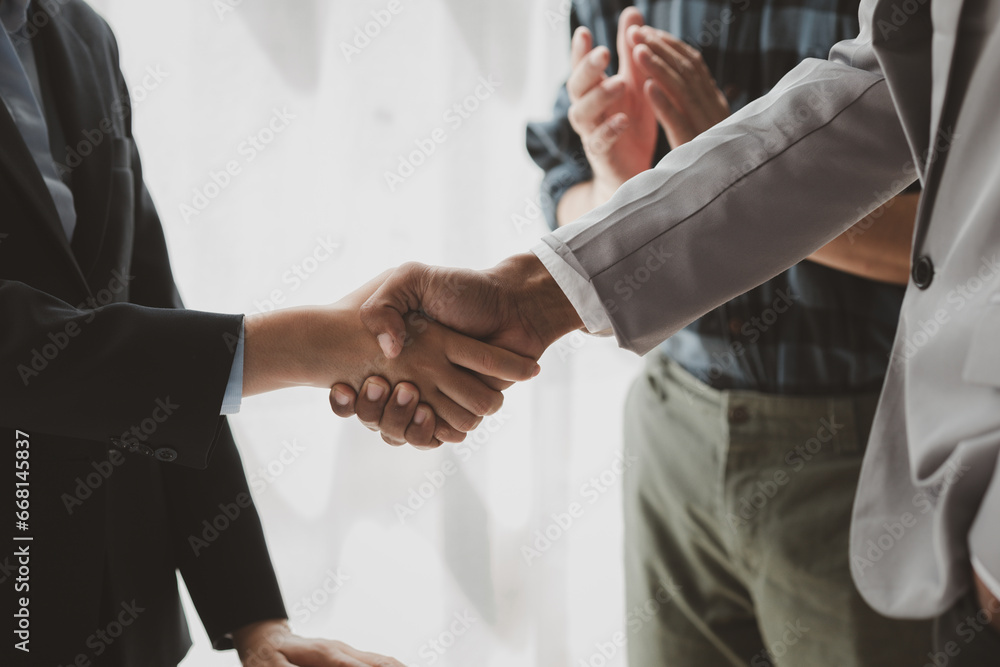 Make agreements with business partners, Success in negotiating and entering into business contracts, Meeting commitments in a meeting room at the office, business idea.