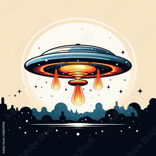 Ufo Flying Space,Cartoon Illustration, For Printing