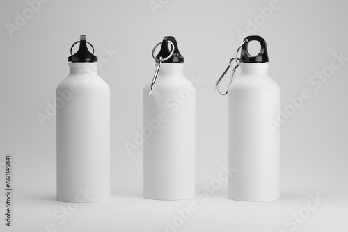 Metal bottle mock-up. Sport metal bottle template on studio background.. 