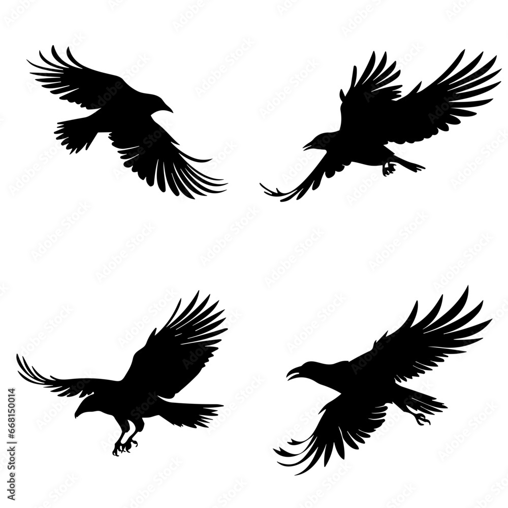 Fototapeta premium bird, silhouette, vector, animal, flying, illustration, nature, birds, fly, icon, wings, black, set, wild, pigeon, wing, dove, wildlife, silhouettes, seagull, flight, feather, design, eagle