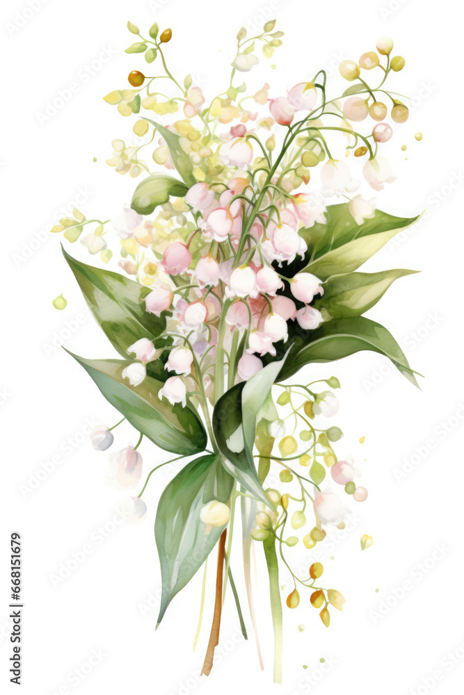 Obraz premium Bouquet of white galanthus in watercolor painting