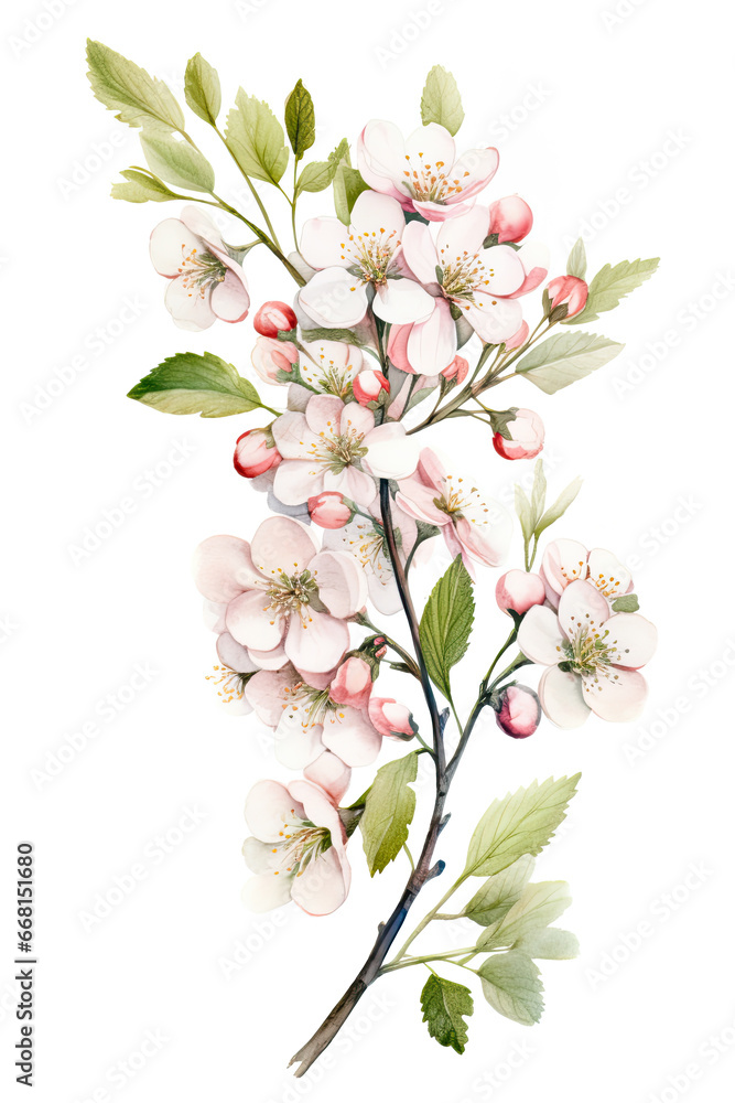 Branch of a blossoming fruit tree in watercolor style