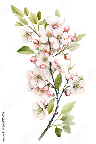 Branch of a blossoming fruit tree in watercolor style