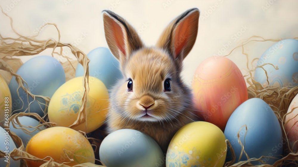 Easter bunny and easter eggs