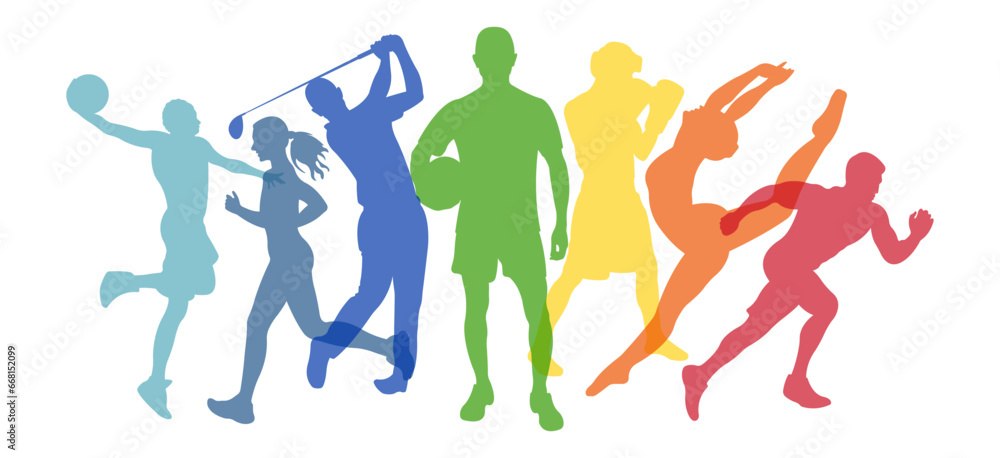 Sports Association.Silhouettes of athletes of different sports.Horizontal banner for sports schools.Vector illustration.