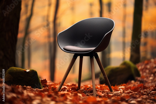 Modern chair funiture in nature forest autumn background.