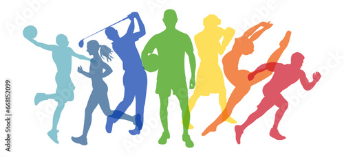 Sports Association.Silhouettes of athletes of different sports.Horizontal banner for sports schools.Vector illustration.