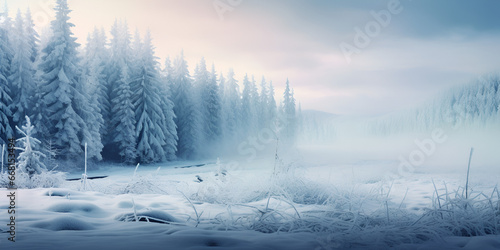 Winter Christmas Forest Background, Winter Landscape Scene With Some Snow Background Generative Ai © Ubaid