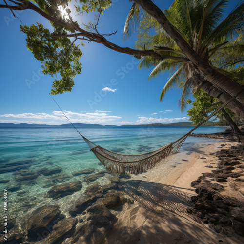 A tropical photo of a beach with palm trees   © Sekai