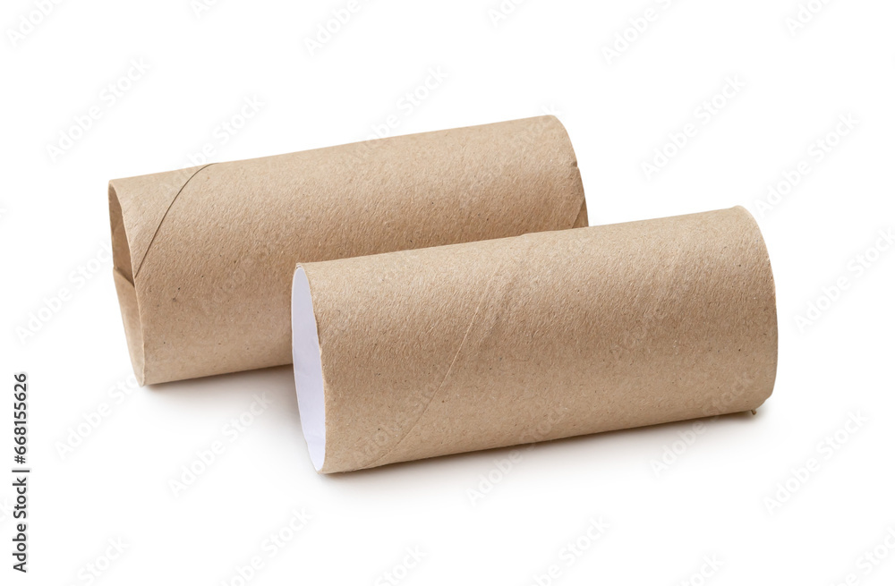 Fototapeta premium Short tissue paper cores in stack isolated on white background with clipping path