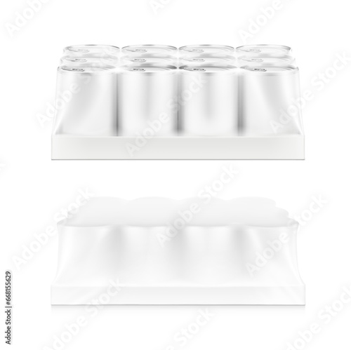 Hight realistic tin can multipack 4x3  mockup. Vector illustration isolated on white background. Easy to use for presentation your product, idea, design. EPS10.