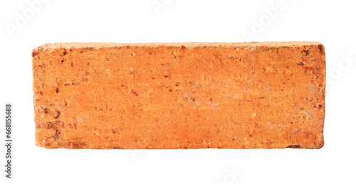 Single cracked old red or orange brick isolated on white background with clipping path in png file format © nathamag11
