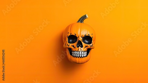 halloween skull shaped pumpkin on orange background