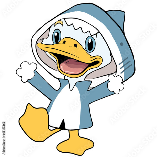 Duck wearing a shark shirt
