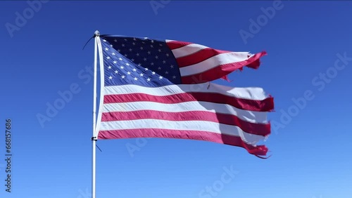 travel usa and north america, State flag of the USA, United States of America, fluttering in the wind with torn edges