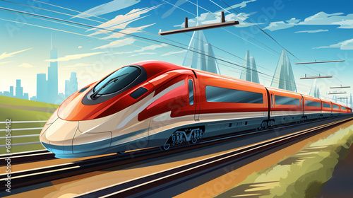 Cartoon illustration of a high speed train.