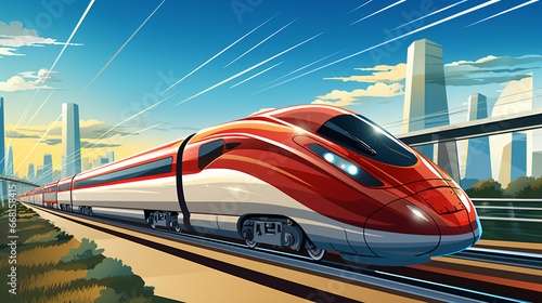 Cartoon illustration of a high speed train.