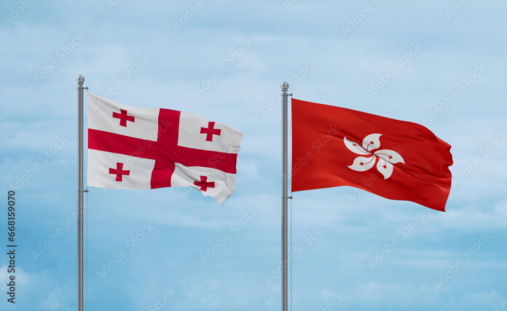Hong Kong and Georgia flags, country relationship concept Hong Kong and Georgia flags, country relationship concept