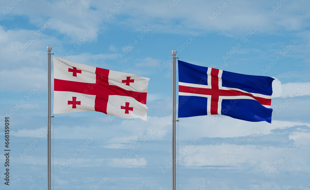 Iceland and Georgia flags, country relationship concept