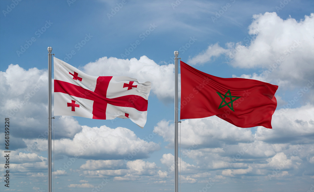 Morocco and Georgia flags, country relationship concept Morocco and Georgia flags, country relationship concept