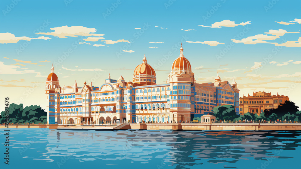 Cartoon illustration of the Taj Mahal palace
