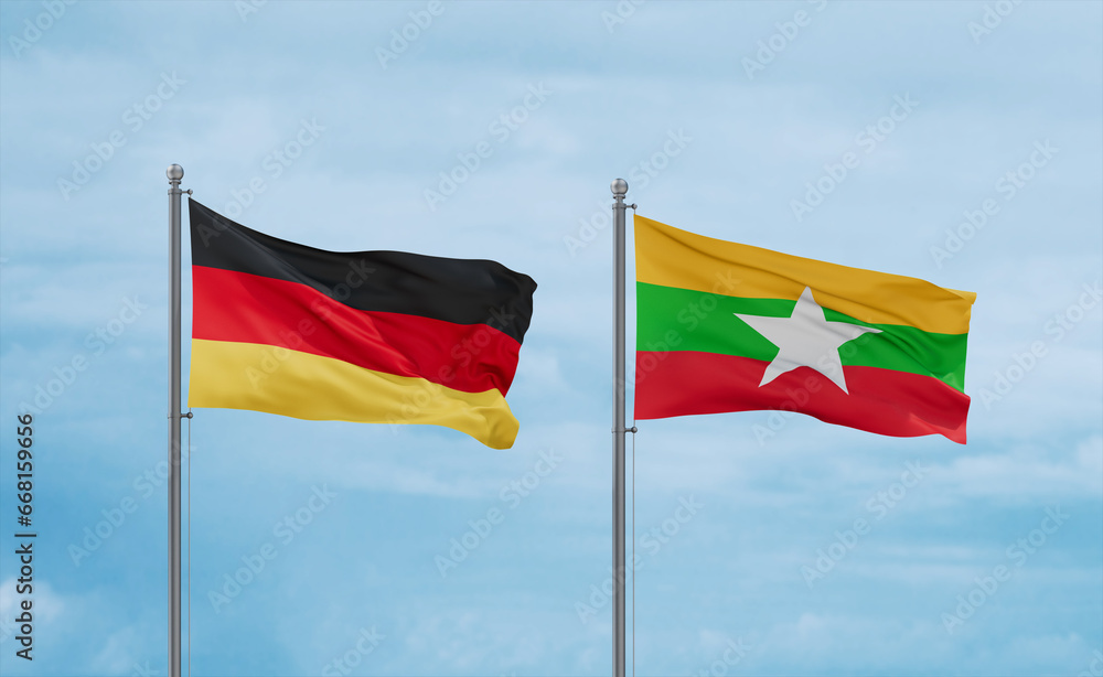 Myanmar and Germany flags, country relationship concept Myanmar and Germany flags, country relationship concept