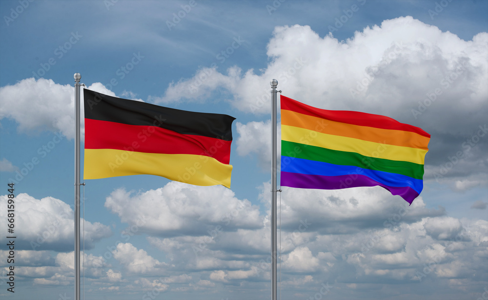 Gay Pride and Germany flags, country relationship concept Gay Pride and Germany flags, country relationship concept