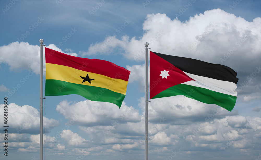 Jordan and Ghana flags, country relationship concept Jordan and Ghana flags, country relationship concept
