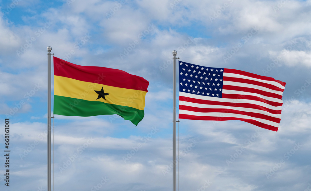USA and Ghana flags, country relationship concepts