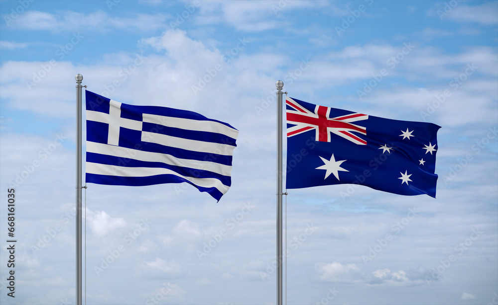Fototapeta premium Australia and Greece flags, country relationship concept