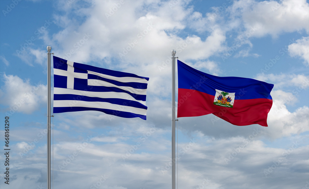 Haiti and Greece flags, country relationship concept