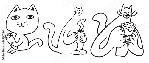 set of cat characters in vector.cats icon in doodle style. linear illustration of cat. Template for logo sticker poster icon app website. Business icon series