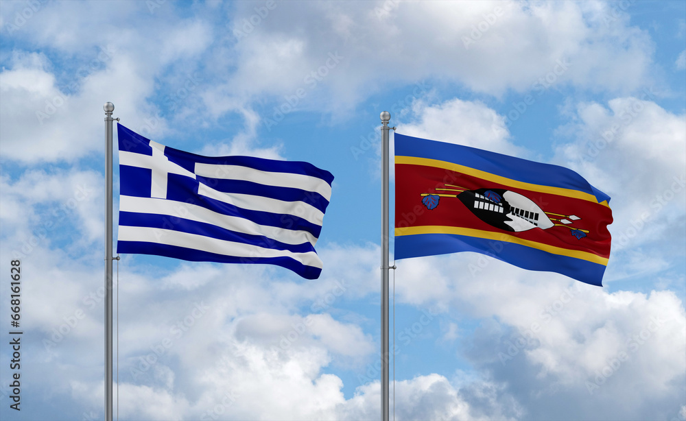 Eswatini and Greece flags, country relationship concept Eswatini and Greece flags, country relationship concept