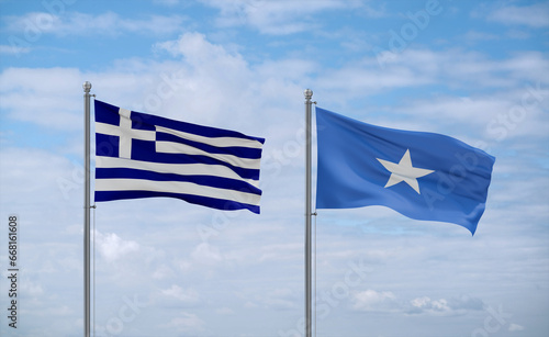 Somalia and Greece flags, country relationship concept