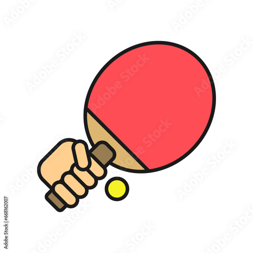 Ping pong. Hand holding racket for table tennis with ball.