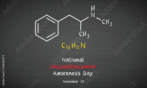 National Methamphetamine Awareness Day design. It features molecular formula and structure of Meth on a chalkboard. Vector illustration
