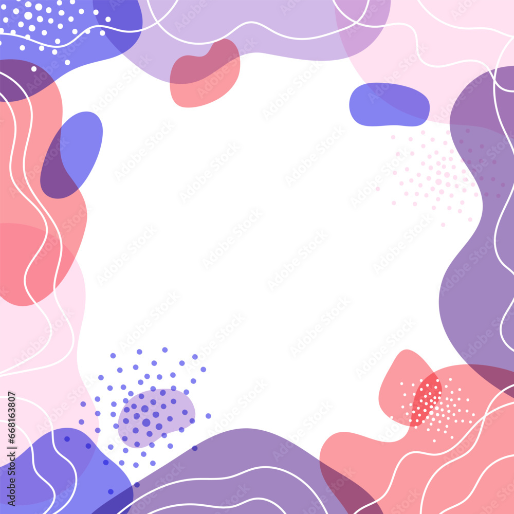 Trendy background with abstract colorful doodle shapes frame. 