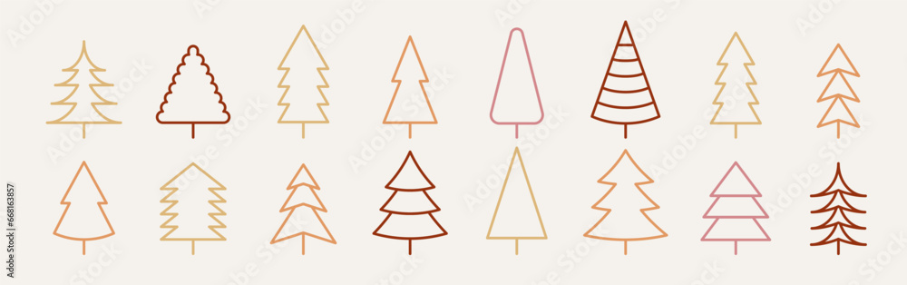 Colorful thin line icons set of christmas tree Colorful thin line icons set of christmas tree