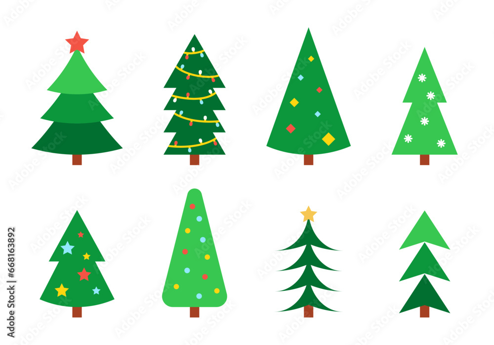 Colorful Christmas tree collection. Fir tree set for holiday cards design