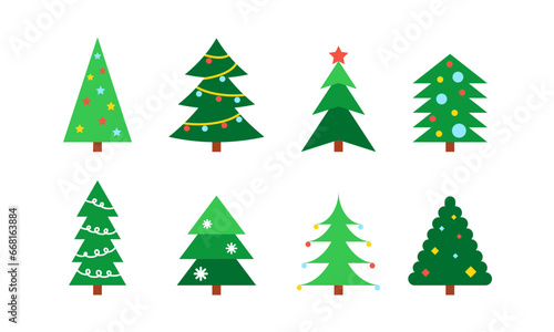 Colorful Christmas tree collection. Fir tree set for holiday cards design