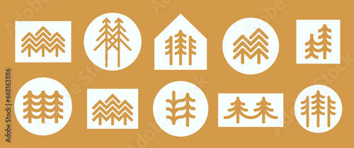 Trendy color fir tree logo set. Christmas tree modern icon collection