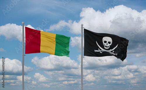 Fotografie Pirate and Guinea-Conakry, Guinea flags, country relationship concept