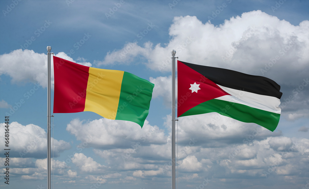Jordan and Guinea-Conakry, Guinea flags, country relationship concept Jordan and Guinea-Conakry, Guinea flags, country relationship concept