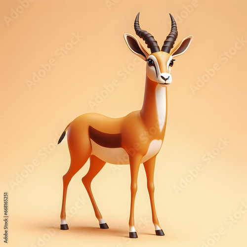 a close up of a small toy antelope on a beige background Generative AI