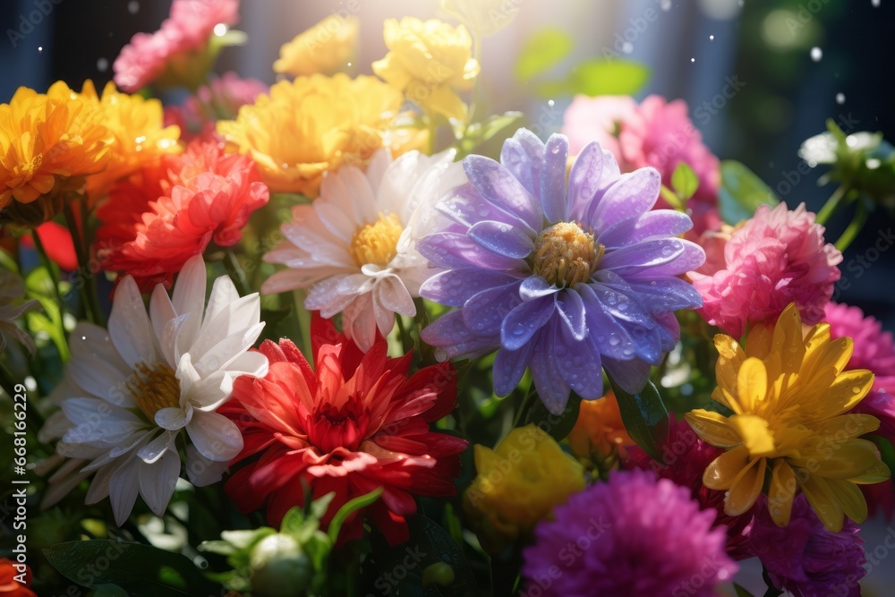 Vibrant Colorful Field of Flowers in Sunshine Generative Illustration Vibrant Colorful Field of Flowers in Sunshine Generative Illustration