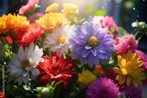 Vibrant Colorful Field of Flowers in Sunshine Generative Illustration