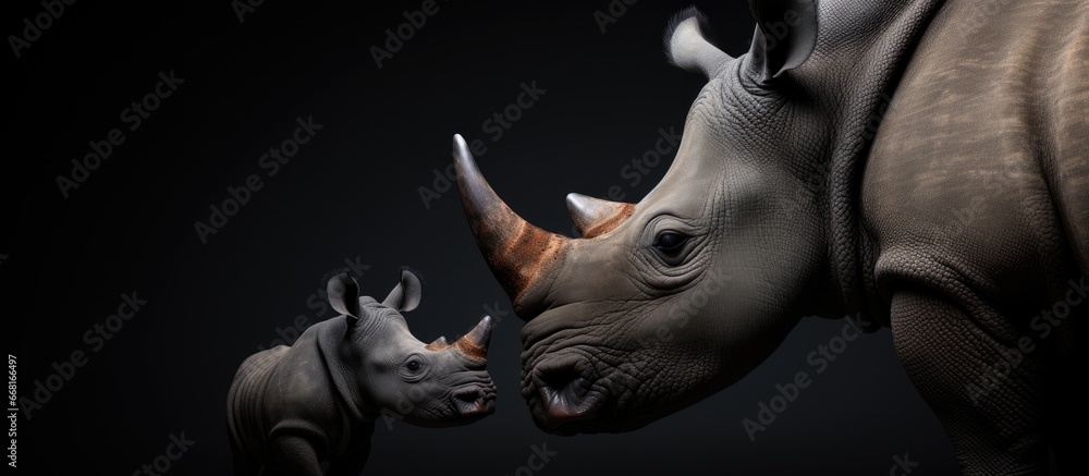 Obraz premium Affectionate moment of a black rhinoceros with its offspring