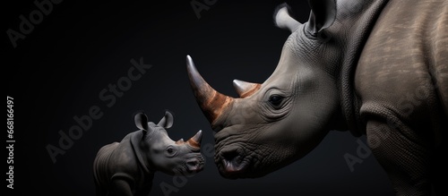 Affectionate moment of a black rhinoceros with its offspring
